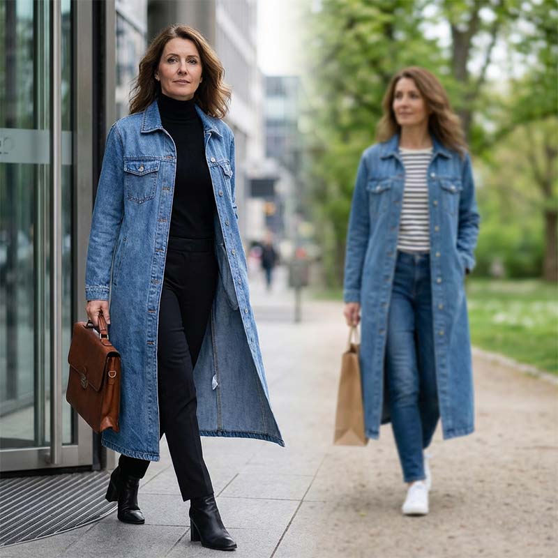 🧥 60% RABATT! 👖 Lange Jeansjacke – Zugeknöpft für Eleganz, Aufgeknöpft für Flair & Perfekt für Frühling & Herbst 💙