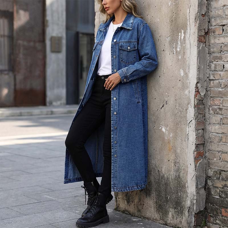 🧥 60% RABATT! 👖 Lange Jeansjacke – Zugeknöpft für Eleganz, Aufgeknöpft für Flair & Perfekt für Frühling & Herbst 💙
