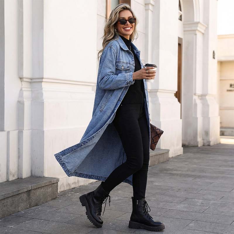 🧥 60% RABATT! 👖 Lange Jeansjacke – Zugeknöpft für Eleganz, Aufgeknöpft für Flair & Perfekt für Frühling & Herbst 💙