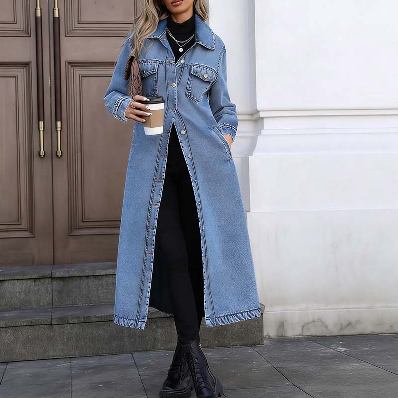 🧥 60% RABATT! 👖 Lange Jeansjacke – Zugeknöpft für Eleganz, Aufgeknöpft für Flair & Perfekt für Frühling & Herbst 💙