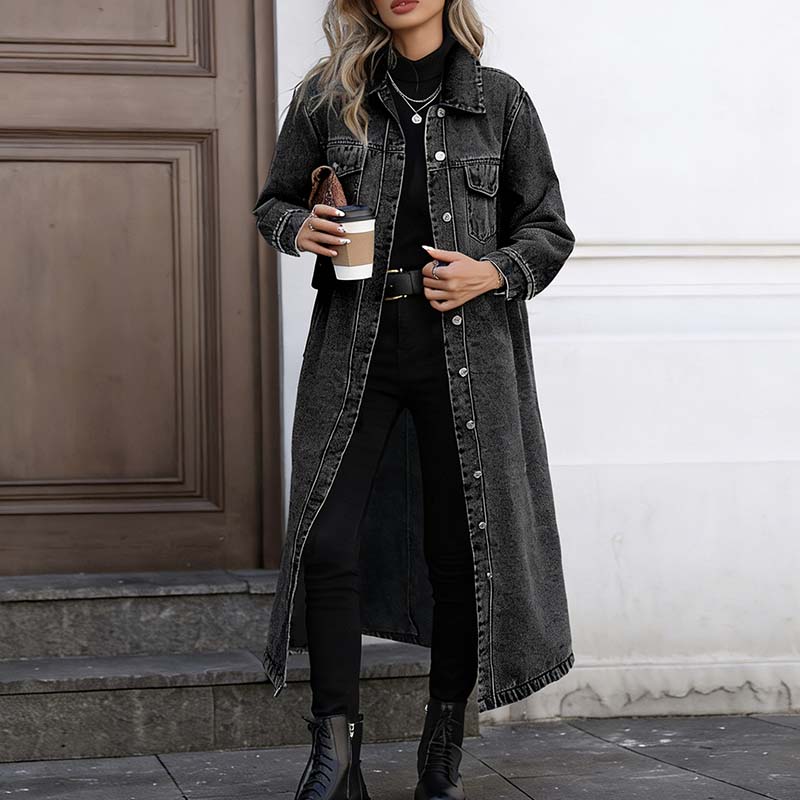 🧥 60% RABATT! 👖 Lange Jeansjacke – Zugeknöpft für Eleganz, Aufgeknöpft für Flair & Perfekt für Frühling & Herbst 💙