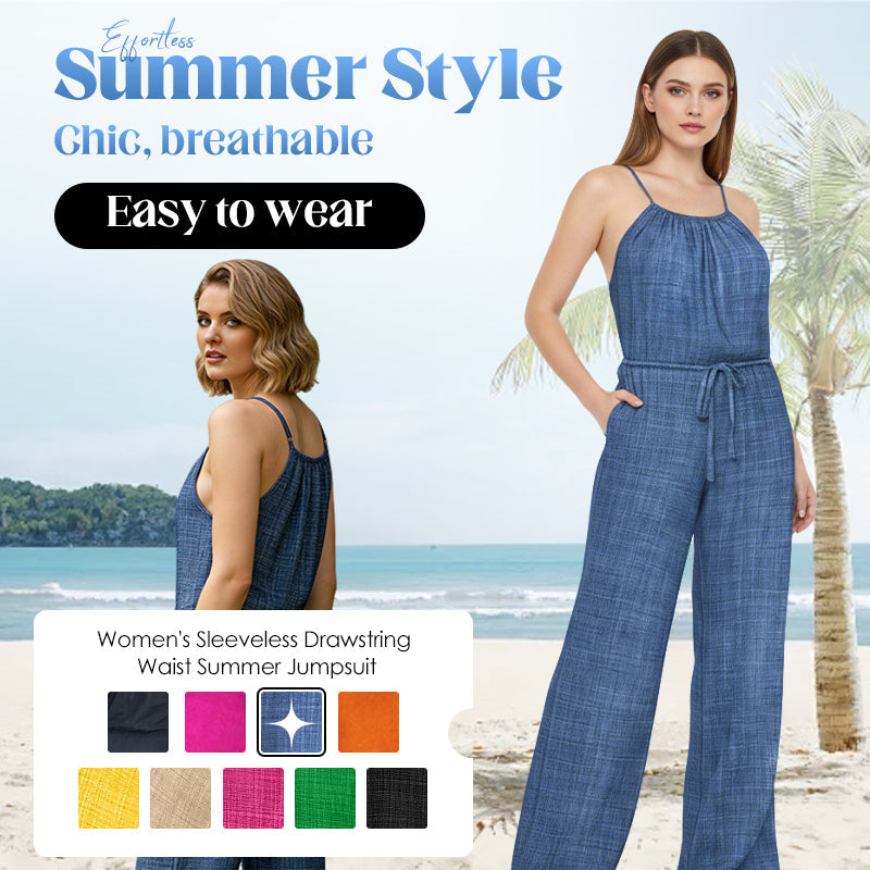🌬️Ärmelloser Sommer-Jumpsuit für Damen mit Kordelzug in der Taille👗
