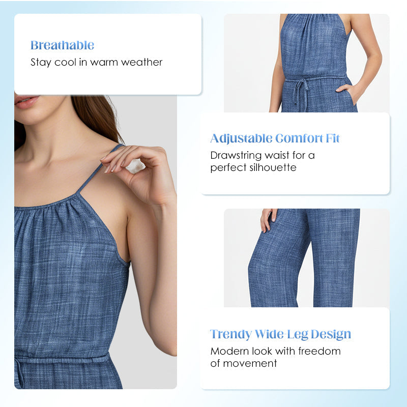 🌬️Ärmelloser Sommer-Jumpsuit für Damen mit Kordelzug in der Taille👗