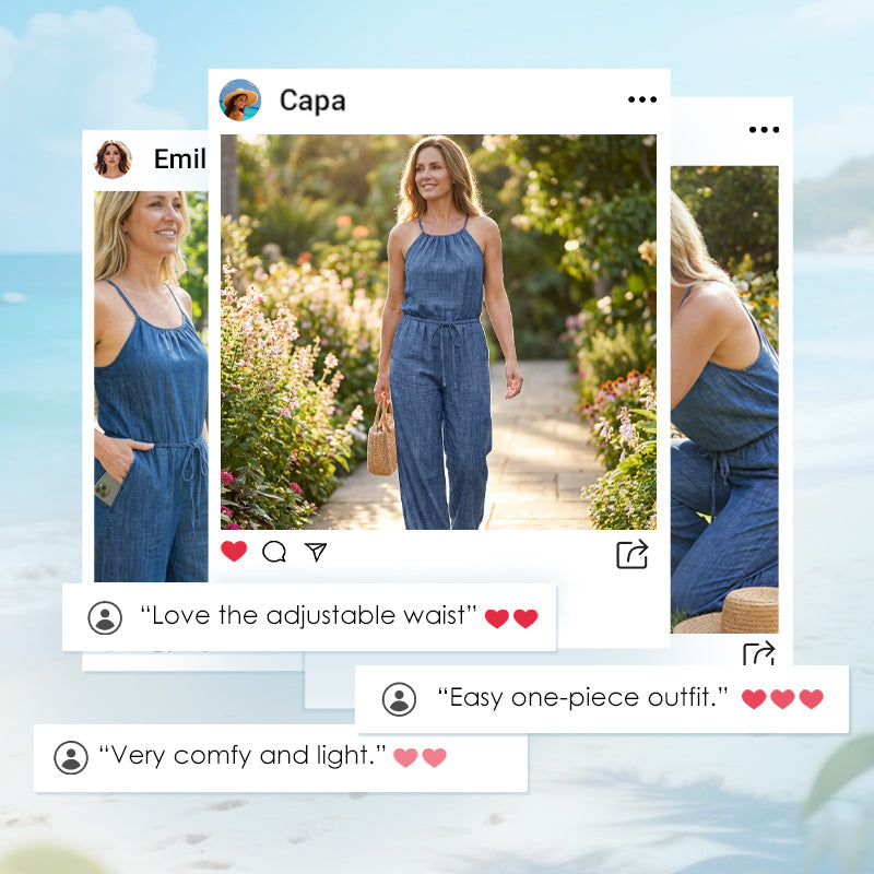 🌬️Ärmelloser Sommer-Jumpsuit für Damen mit Kordelzug in der Taille👗