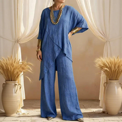 🔥Solange der Vorrat reicht 50 % Rabatt!🎉Zweiteiliges Damen-Outfit mit lockerer Passform und asymmetrischem Oberteil