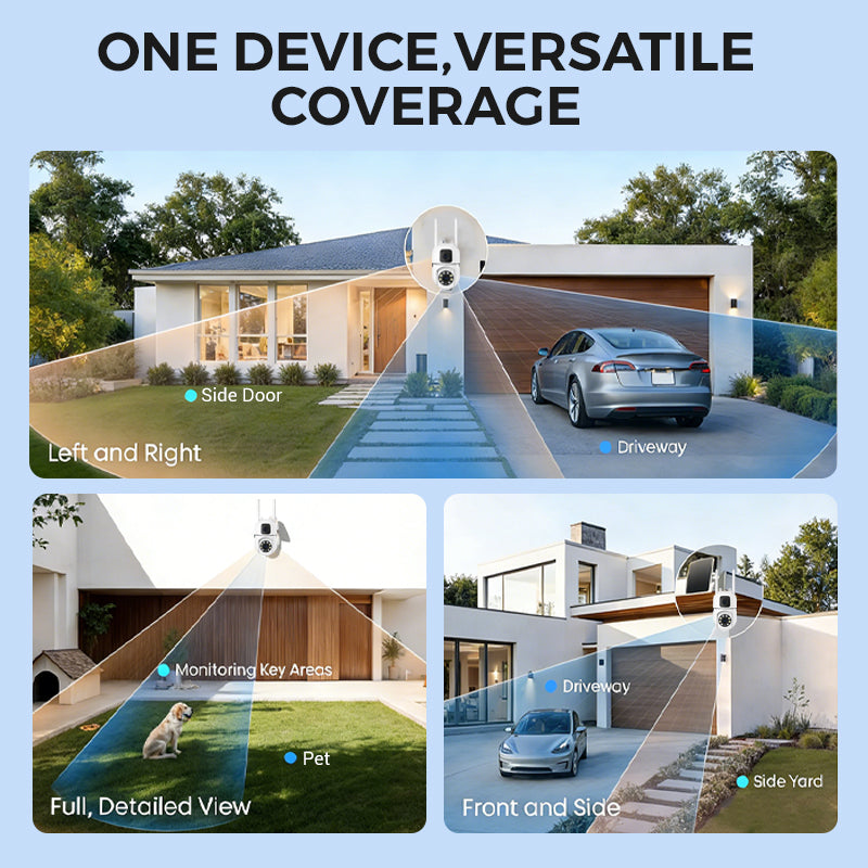 🔍🔍360° Schwenk-Neige 4K Dual-Linsen Sicherheitskamera – Outdoor WLAN Überwachungskamera