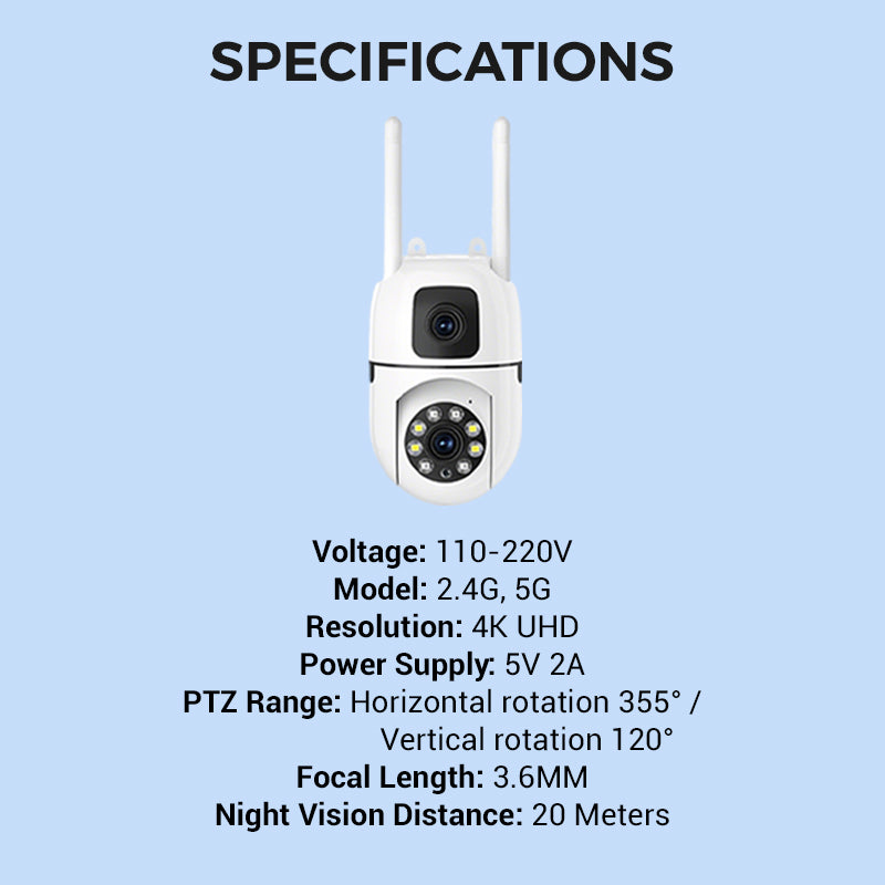 🔍🔍360° Schwenk-Neige 4K Dual-Linsen Sicherheitskamera – Outdoor WLAN Überwachungskamera