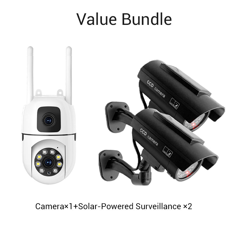 🔍🔍360° Schwenk-Neige 4K Dual-Linsen Sicherheitskamera – Outdoor WLAN Überwachungskamera