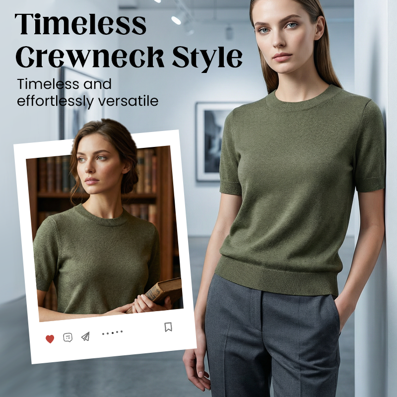 🌱 Saisonstart: 50% Rabatt auf alle Frühjahrsneuheiten! 🌷Damen-Strickoberteil mit Rundhalsausschnitt und kurzen Ärmeln
