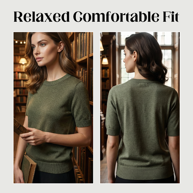 🌱 Saisonstart: 50% Rabatt auf alle Frühjahrsneuheiten! 🌷Damen-Strickoberteil mit Rundhalsausschnitt und kurzen Ärmeln