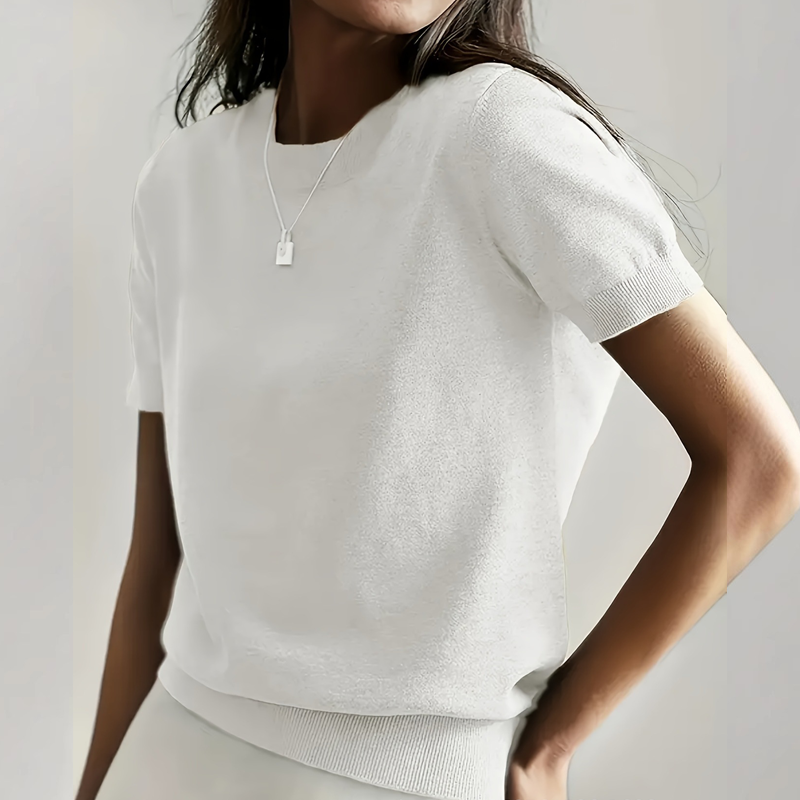 🌱 Saisonstart: 50% Rabatt auf alle Frühjahrsneuheiten! 🌷Damen-Strickoberteil mit Rundhalsausschnitt und kurzen Ärmeln