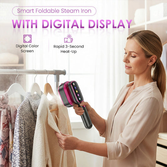 Intelligentes, faltbares Dampfbügeleisen mit Digitalanzeige