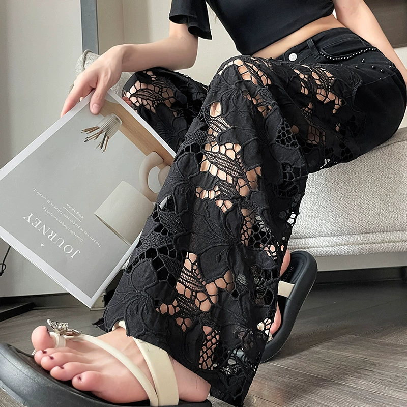 👖 50% RABATT! 💜 Damen-Hose mit Strass-Print und Cut-Outs – Auffälliges Design, Bequeme Passform & Modischer Hingucker ✨