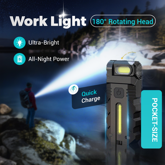 💎 50 % RABATT! 💎 180° drehbare LED-Arbeitsleuchte – Zweistrahler, Magnetfuß und USB-C-Ladeanschluss