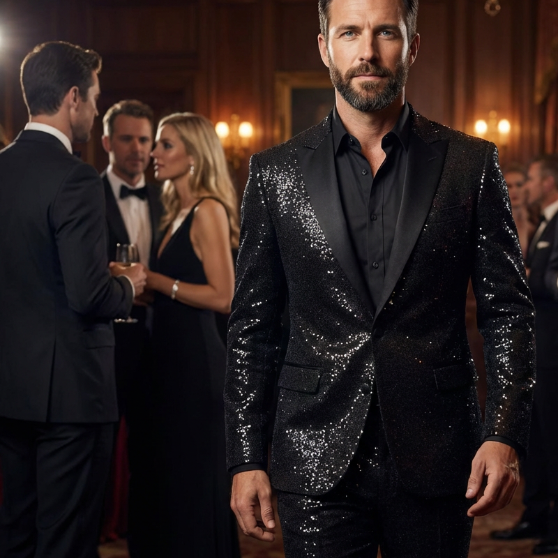 ✨🤵Herren Smoking-Anzug in Schwarz mit Glitzer🔥