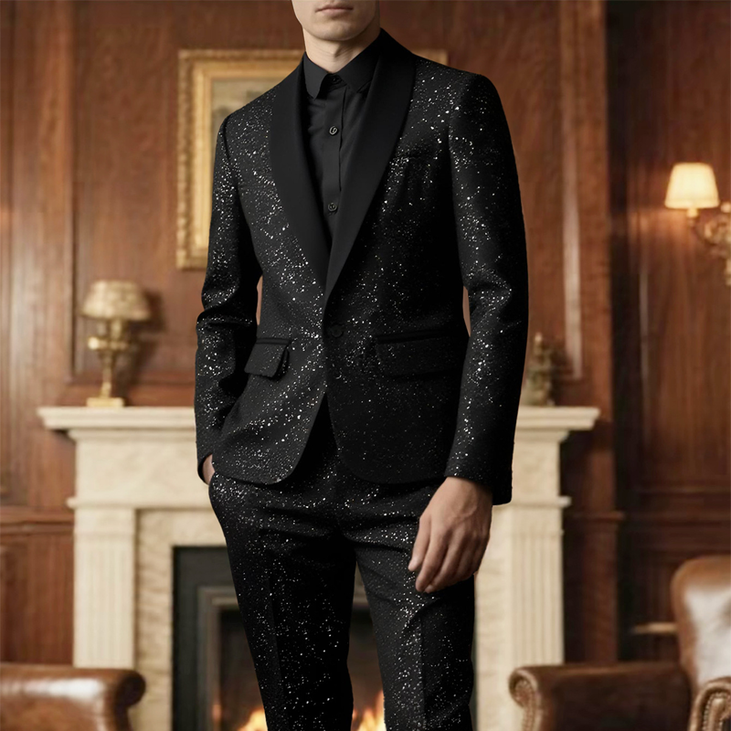 ✨🤵Herren Smoking-Anzug in Schwarz mit Glitzer🔥