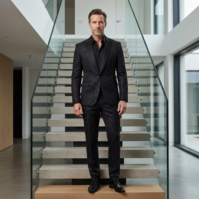 ✨🤵Herren Smoking-Anzug in Schwarz mit Glitzer🔥