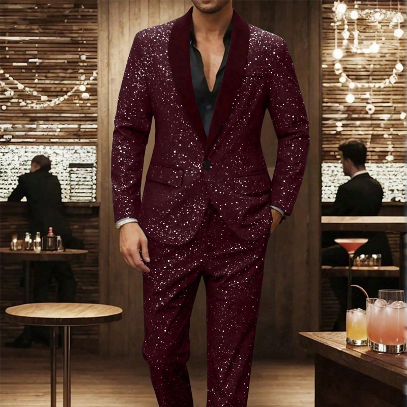 ✨🤵Herren Smoking-Anzug in Schwarz mit Glitzer🔥