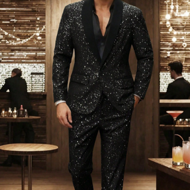 ✨🤵Herren Smoking-Anzug in Schwarz mit Glitzer🔥