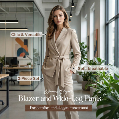 ✨🔥Eleganter Damen Hosenanzug: Blazer mit Bindegürtel und Hose mit weitem Bein💞