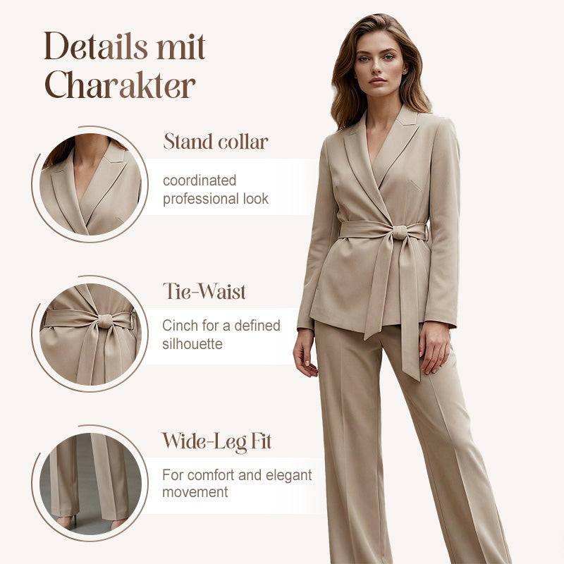 ✨🔥Eleganter Damen Hosenanzug: Blazer mit Bindegürtel und Hose mit weitem Bein💞