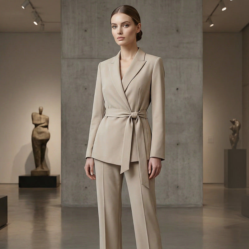 ✨🔥Eleganter Damen Hosenanzug: Blazer mit Bindegürtel und Hose mit weitem Bein💞