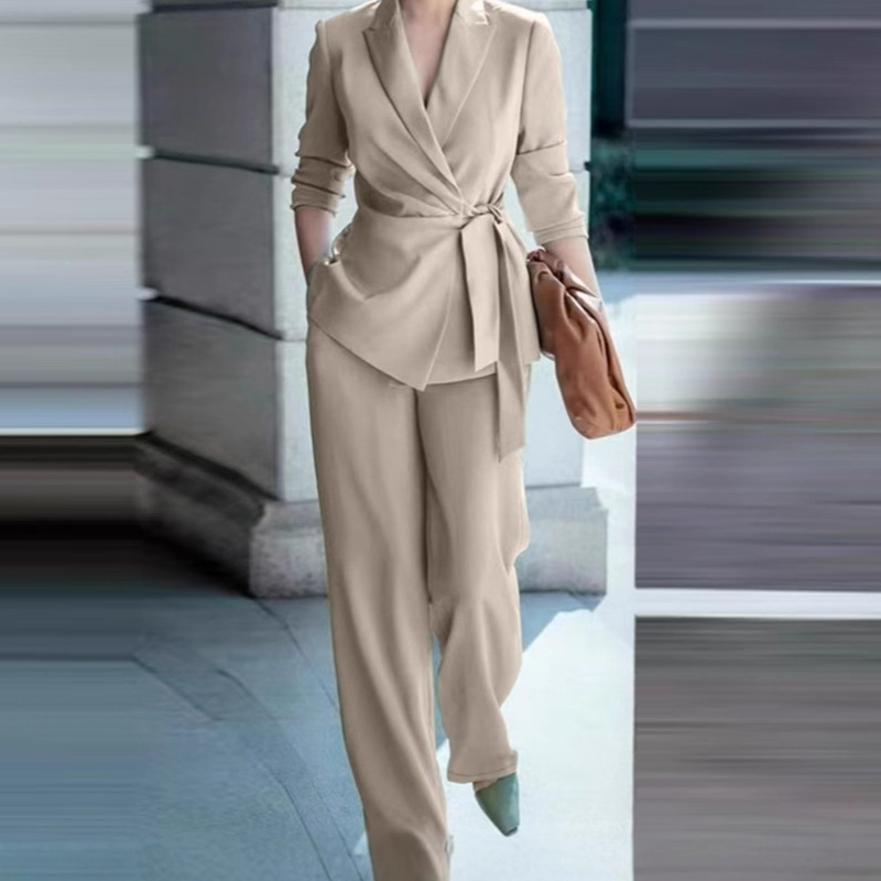 ✨🔥Eleganter Damen Hosenanzug: Blazer mit Bindegürtel und Hose mit weitem Bein💞