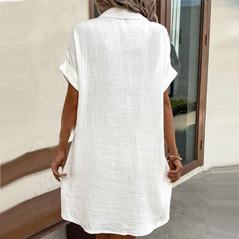 👚 50% RABATT! 🌿 Damen-Freizeitkleidhemd mit Kurzen Ärmeln, Knöpfen & Tasche – Leicht, Lässig & Perfekt für Sommer ☀️