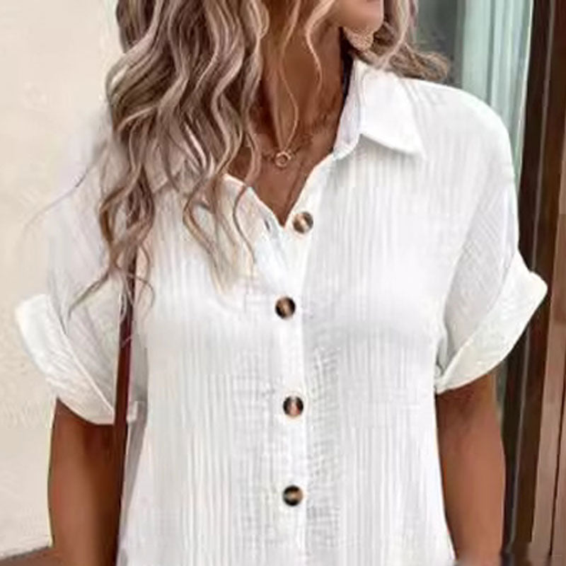 👚 50% RABATT! 🌿 Damen-Freizeitkleidhemd mit Kurzen Ärmeln, Knöpfen & Tasche – Leicht, Lässig & Perfekt für Sommer ☀️