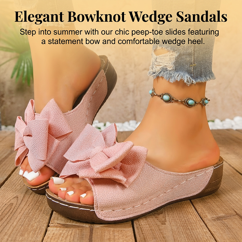 👡 50% RABATT! 🎀 Damen-Bowknot Zehenfreie Keilabsatz-Sandalen – Stilvoll, Bequem & Perfekt für Sommer & Feste 🌸