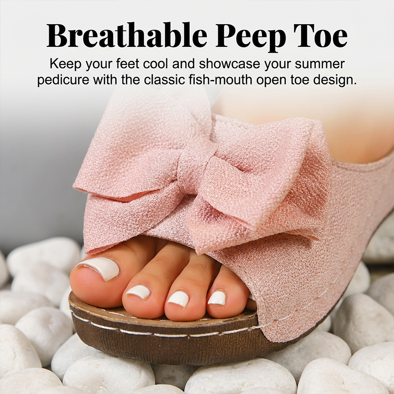 👡 50% RABATT! 🎀 Damen-Bowknot Zehenfreie Keilabsatz-Sandalen – Stilvoll, Bequem & Perfekt für Sommer & Feste 🌸