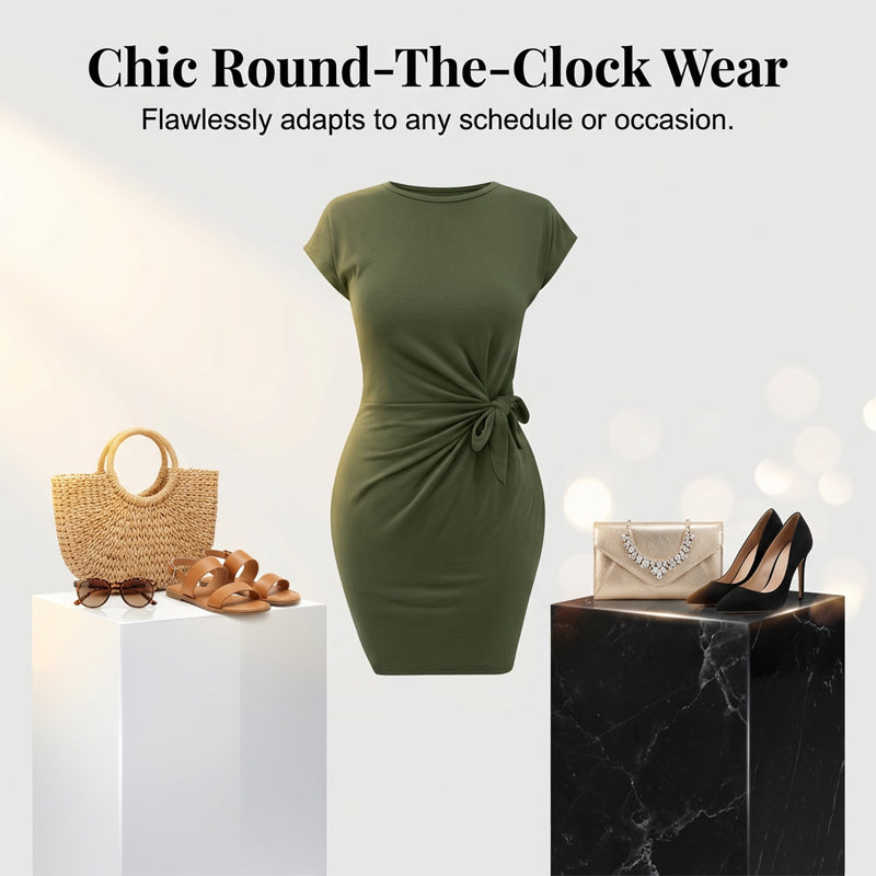 Lockere Rundhals-Rüschen-Bodycon-Mini-Kleid