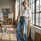 😍50 % Rabatt – 🔥Modell 2026👖Modische Damen-Jeans mit Blumenmuster und weitem Bein
