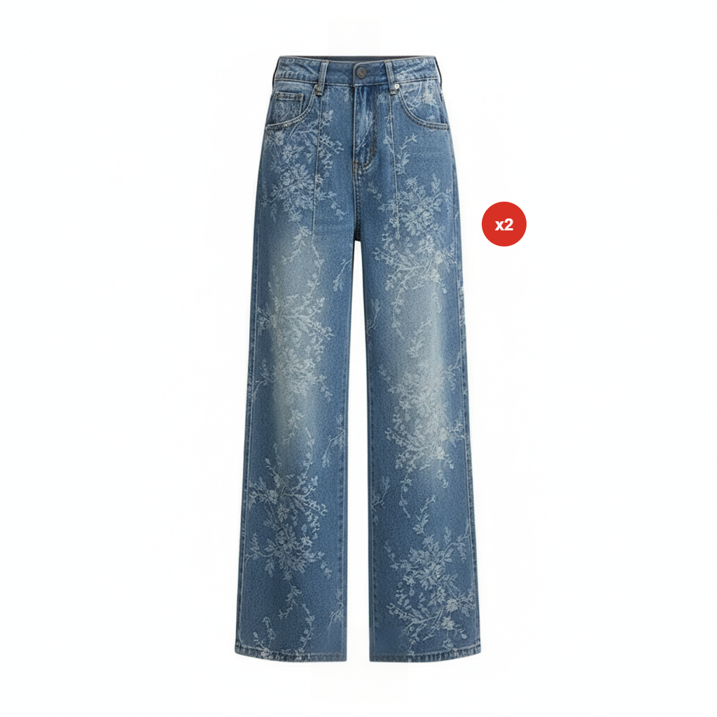 😍50 % Rabatt – 🔥Modell 2026👖Modische Damen-Jeans mit Blumenmuster und weitem Bein