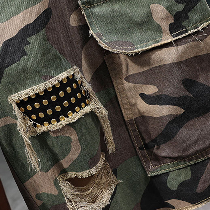 🔥Solange der Vorrat reicht 50% Rabatt!🎉Men's Studded Camo Cargo ShortsCargoshorts für Herren mit Nieten und Camouflage-Muster