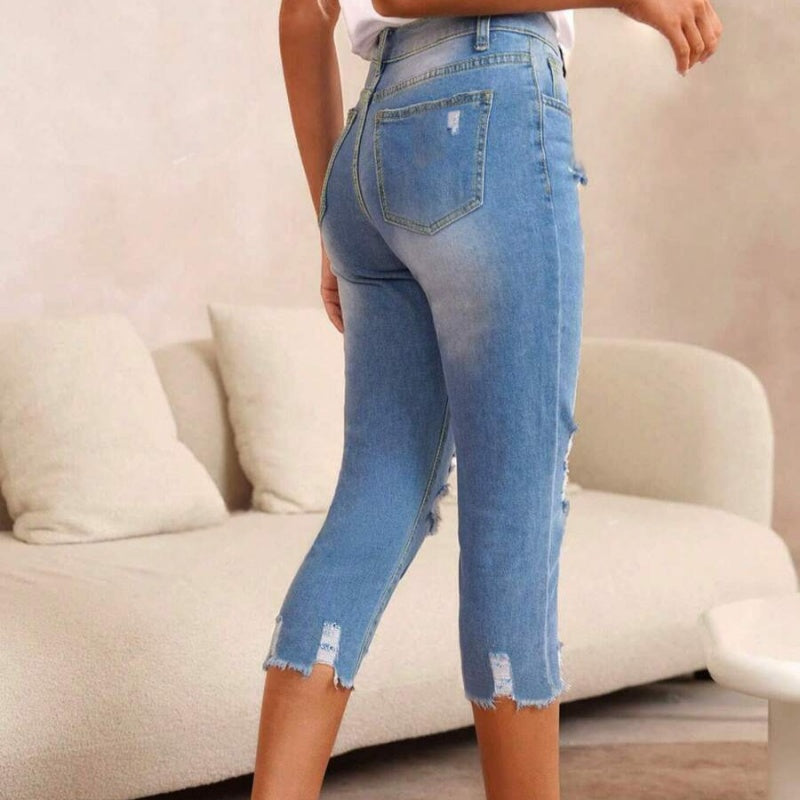 🔥Solange der Vorrat reicht 50 % Rabatt!🎉Damen-Jeans mit Used-Optik, Rissen und rohem Saum