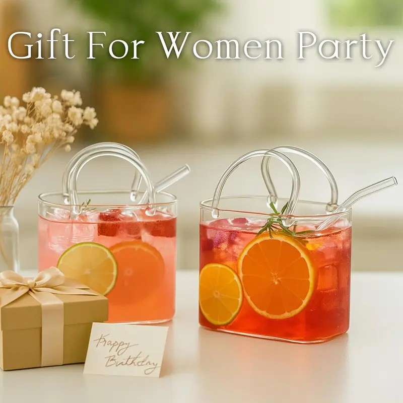 🎀🍹 Modische Glasbecher in Handtaschenform mit Henkeln 🌟 Trendig & Schön
