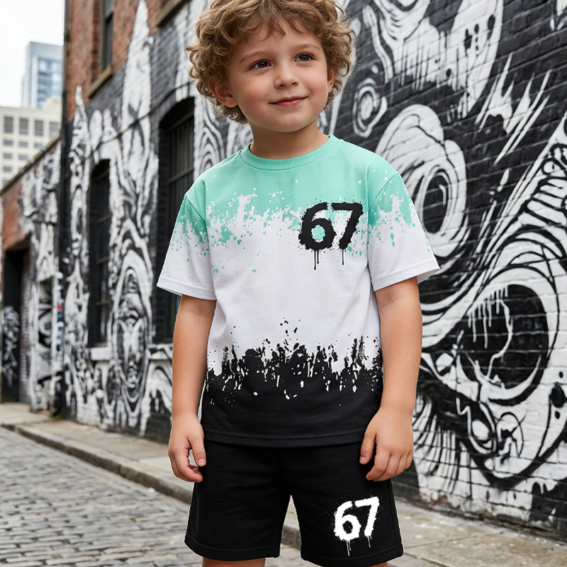 3D-Print-T-Shirt- & Shorts-Set für Jungen