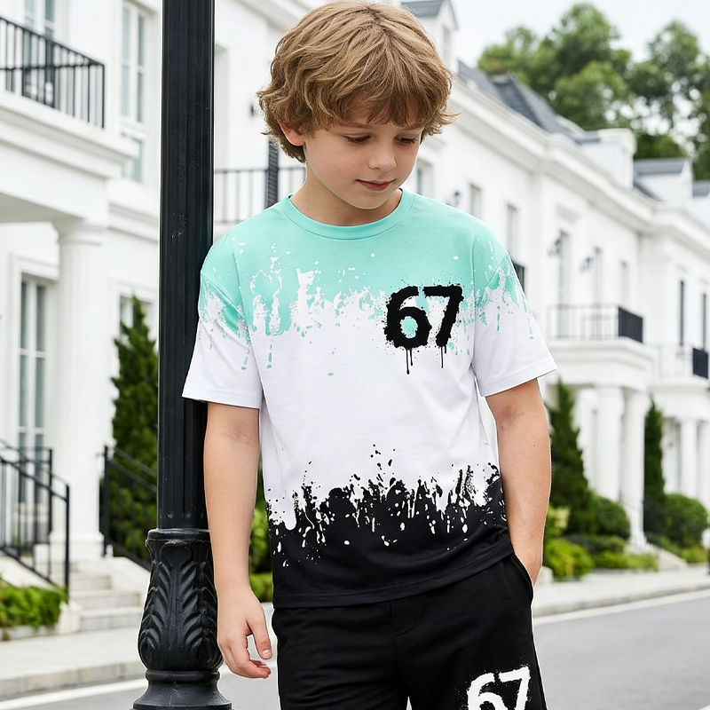 3D-Print-T-Shirt- & Shorts-Set für Jungen