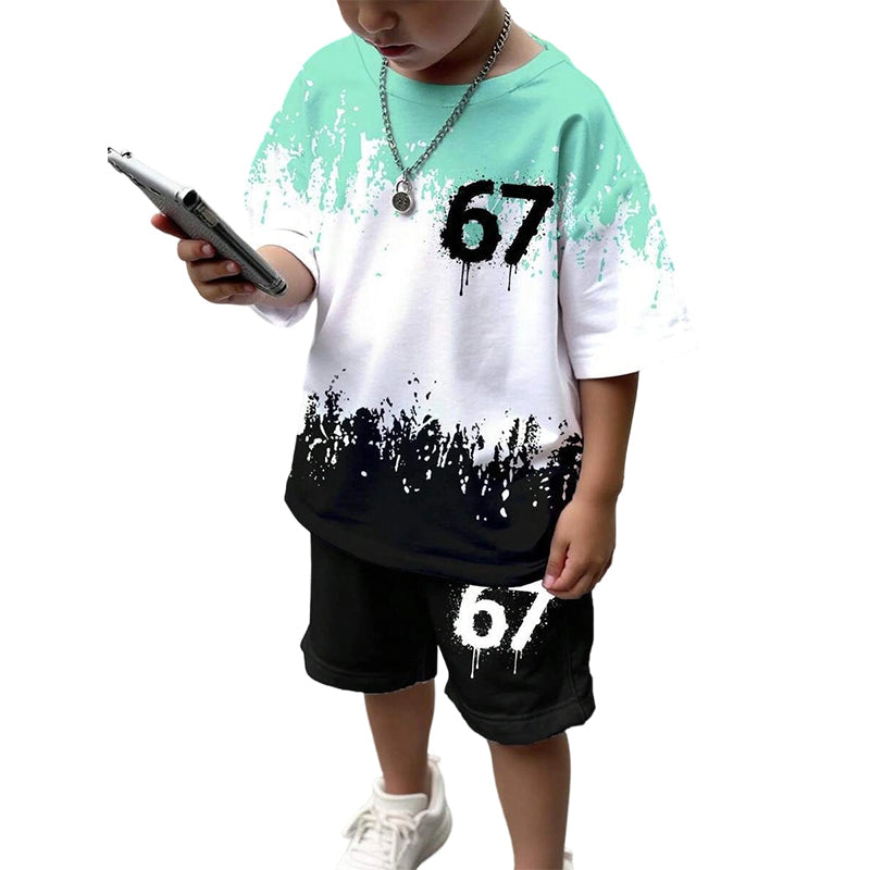 3D-Print-T-Shirt- & Shorts-Set für Jungen