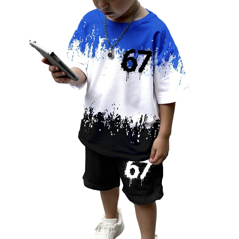 3D-Print-T-Shirt- & Shorts-Set für Jungen