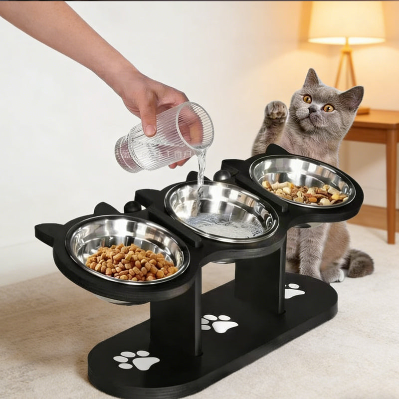 🐾Rutschfester, erhöhter Futtertrog mit 3 Schalen für Haustiere🐾