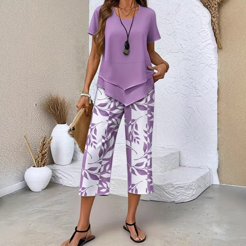 ✨ FINAL SALE 🔥 -50% 👗🔥 Damen Zweiteiler Set Tunika & Bedruckte Hose｜Asymmetrischer Stufensaum, Atmungsaktiv, S–5XL Viele Farben