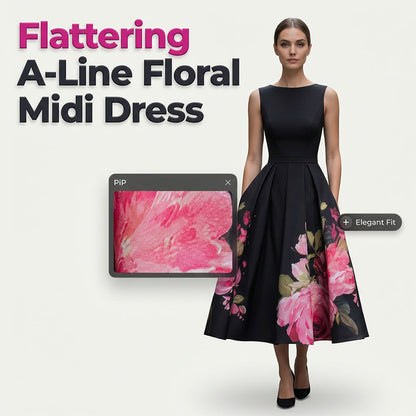 🎁Neuwaren 50% Rabatt💥Elegantes, ärmelloses Midikleid in A-Linie mit Blumenmuster