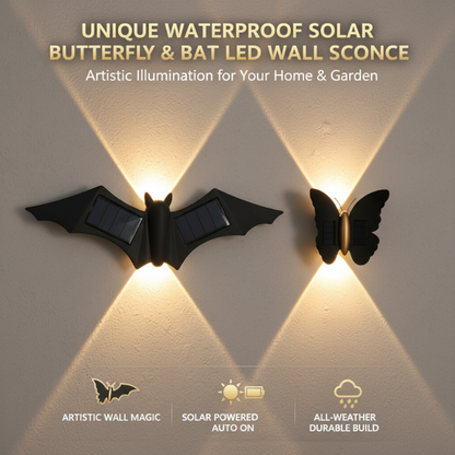🦋🦇Einzigartige, wasserdichte LED-Wandleuchte in Form eines Schmetterlings und einer Fledermaus mit Solarantrieb