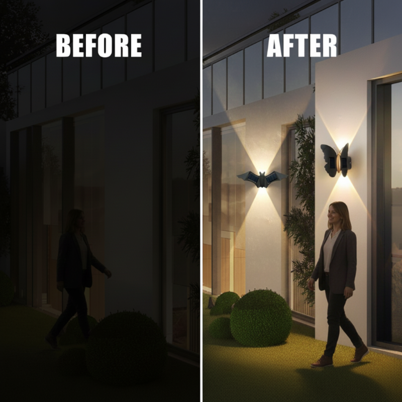 🦋🦇Einzigartige, wasserdichte LED-Wandleuchte in Form eines Schmetterlings und einer Fledermaus mit Solarantrieb