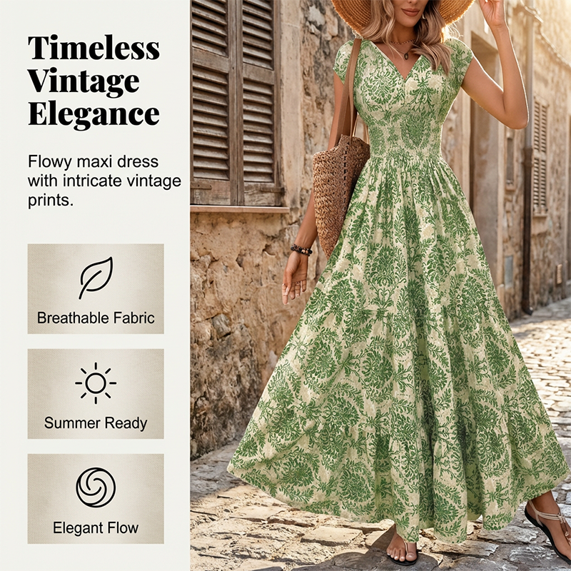 ✨ 50% RABATT! 💃 Maxikleid Damen – luftig-leichtes Baumwollmischgewebe, V-Ausschnitt & sommerlicher Charme – Bequem, elegant & perfekt für warme Tage am Strand oder in der Stadt 🌞