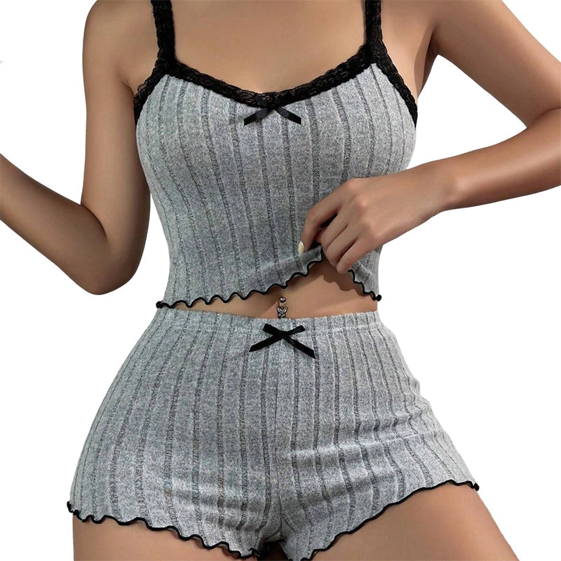 🛌✨ 50% RABATT! Damen Pyjama-Set aus Strick: Geripptes Top und Shorts – Weich, bequem & perfekt für erholsame Nächte 🌙