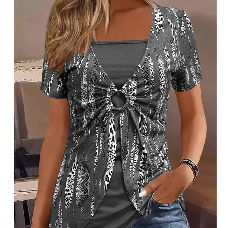 👕 LIMITED-TIME 50% RABATT! ✨ Retro Leoparden-Top – Eckiger Ausschnitt, 2-teilig Look ✨