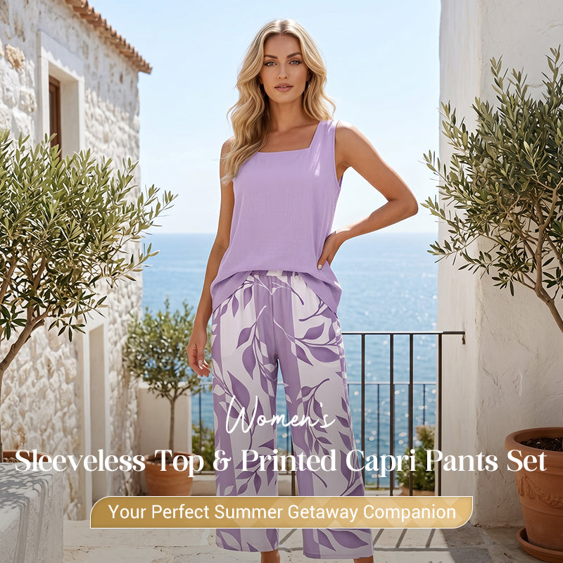 Sleeveless Top & Printed Capri Pants Set